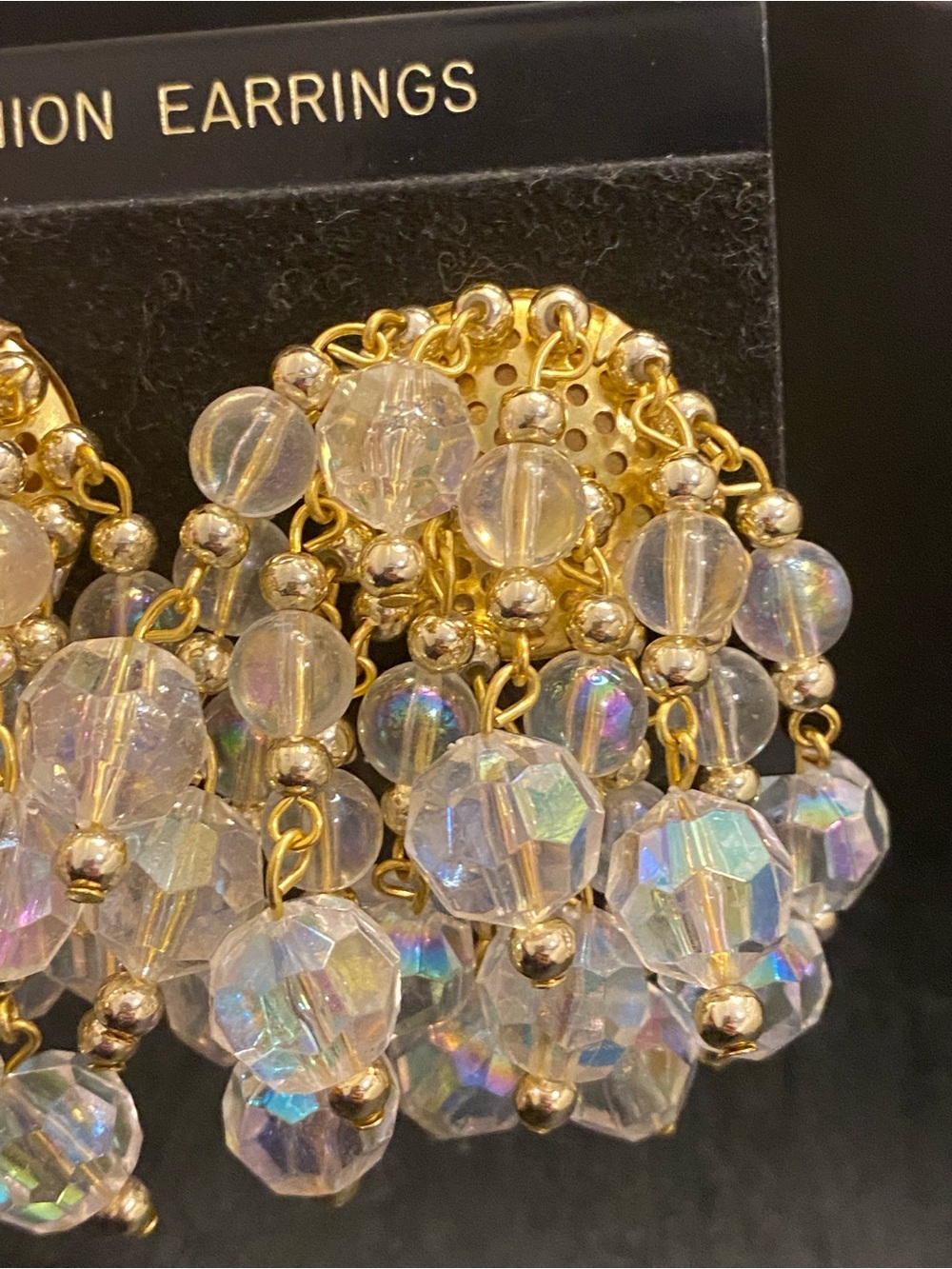 Vintage Iridescent Bead Cluster Waterfall Clip-On Earrings - Picture 4 of 8